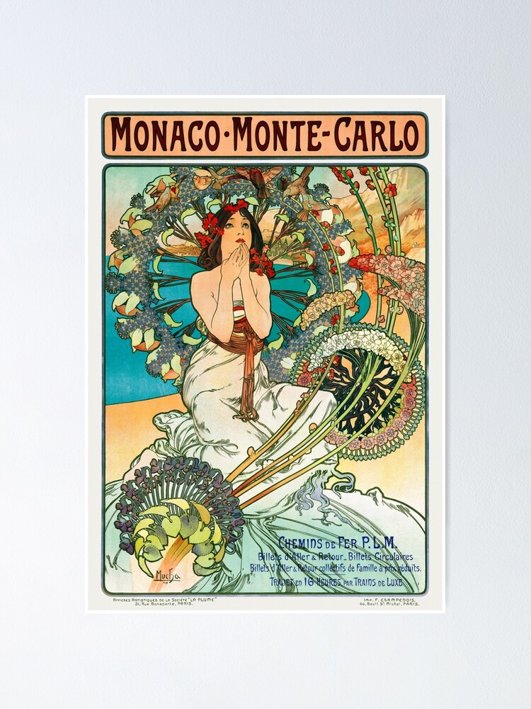 Alternate view of Monaco Monte Carlo Vintage Travel Poster Restored 1897 Poster