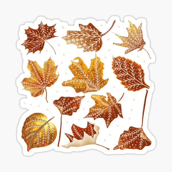 Leaves pattern outlined with white/autumn pattern Sticker