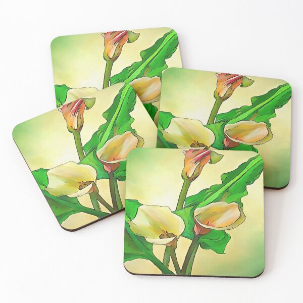 Item preview, Outlined Calla Lilies Against A Green Ombre Background designed and sold by taiche.