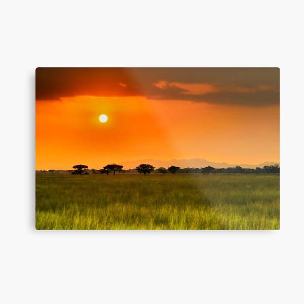 Sun and smoke over the Grumeti Metal Print