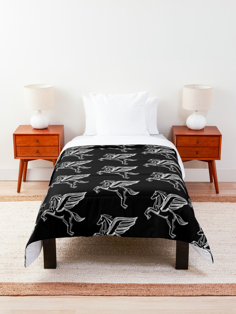 Alternate view of Chasing Pegasus Image (White Outline) Comforter