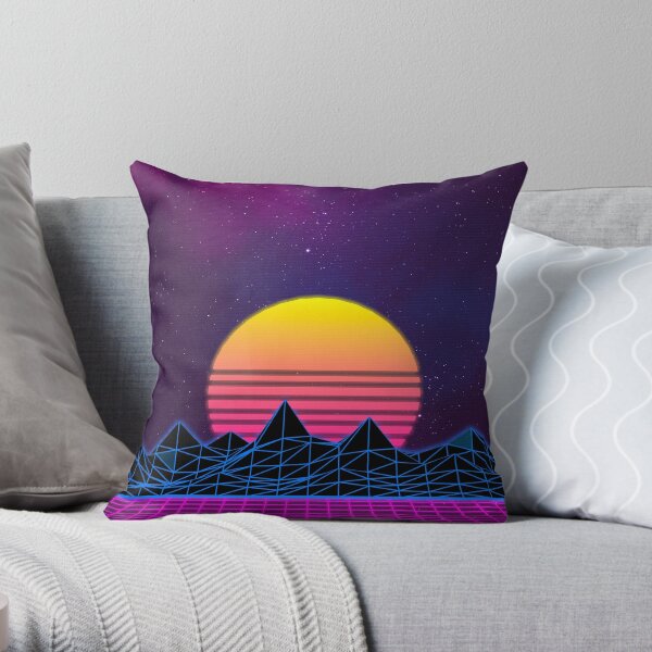 Synthwave Mountains Throw Pillow
