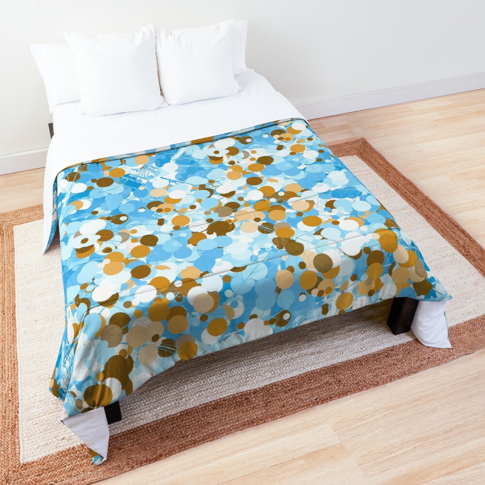 Gold Blue Abstract Dotted Tree Comforter