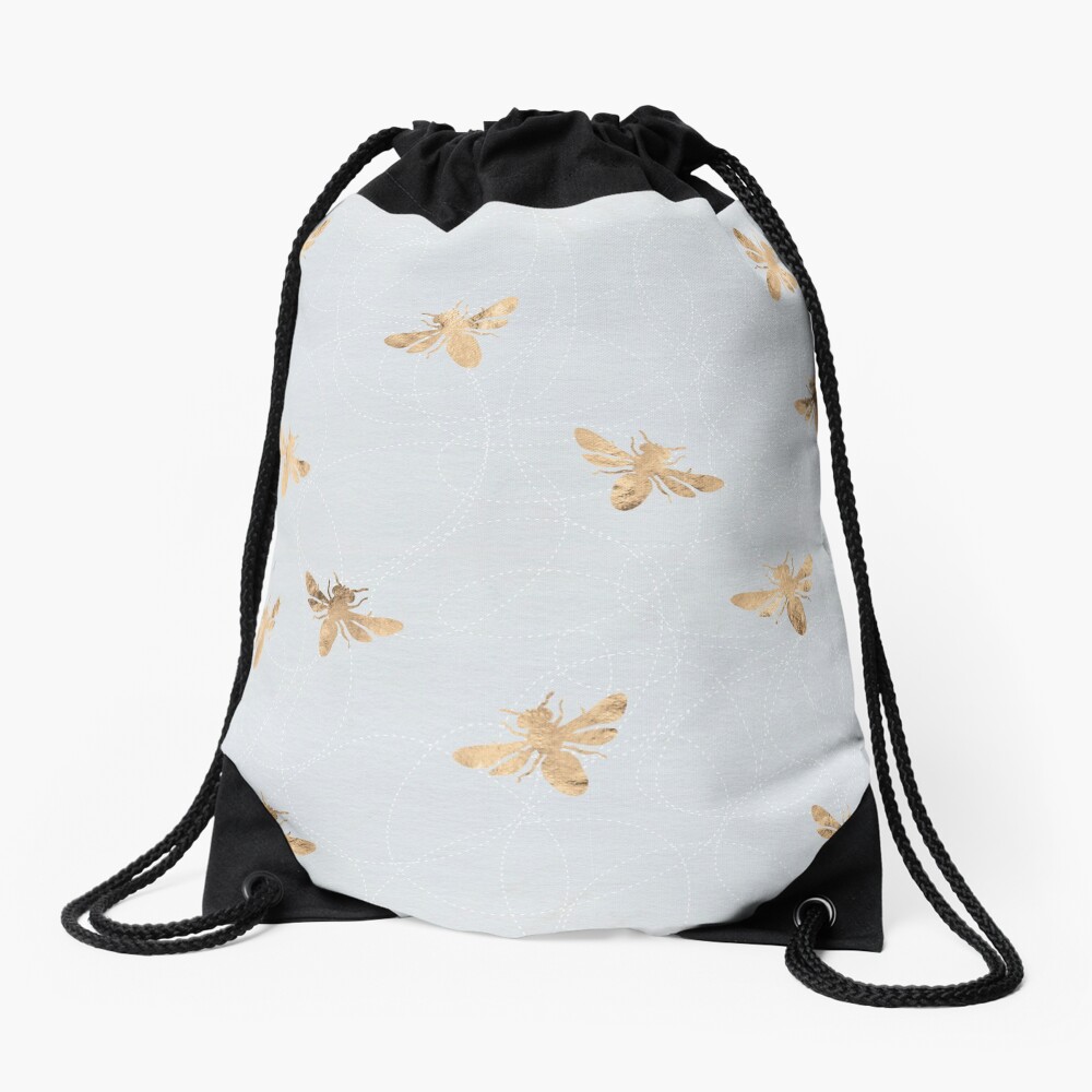 Rose Gold Bees Pattern Drawstring Bag