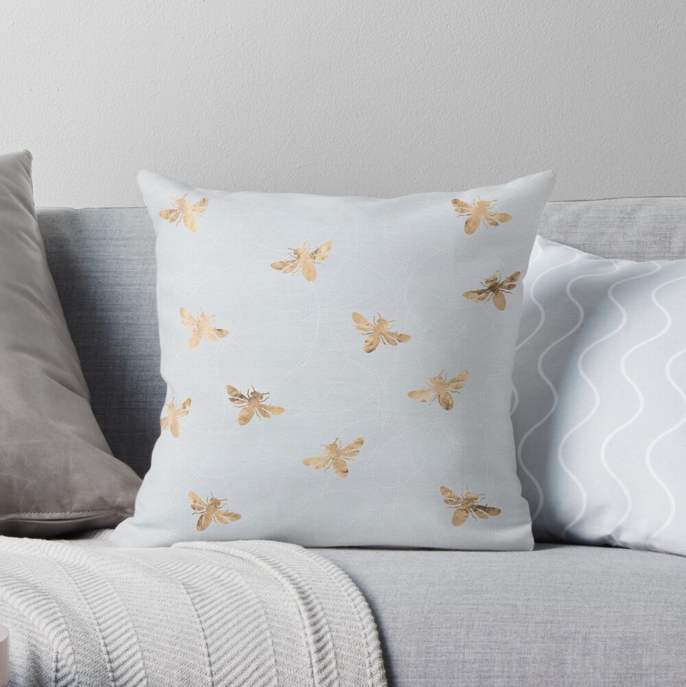 Rose Gold Bees Pattern Throw Pillow