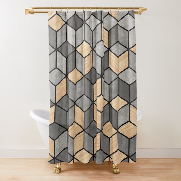 Concrete and Wood Cubes Shower Curtain
