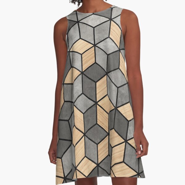 Concrete and Wood Cubes A-Line Dress