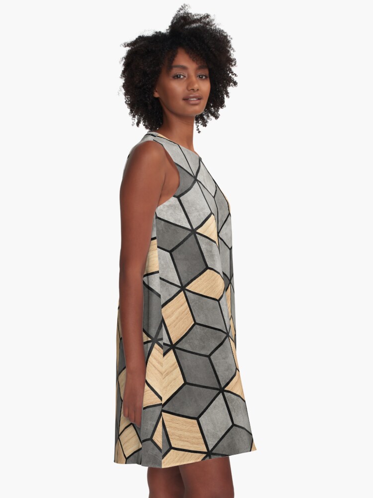 Alternate view of Concrete and Wood Cubes A-Line Dress