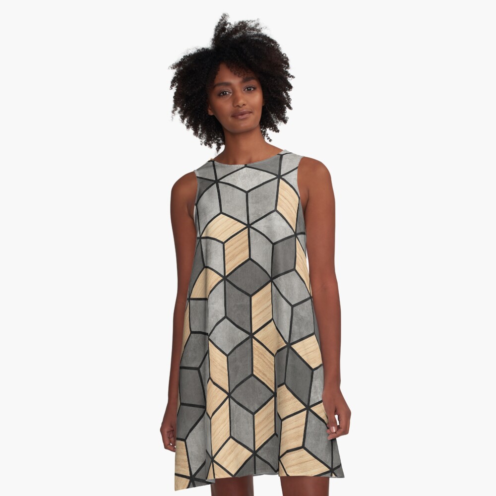 Concrete and Wood Cubes A-Line Dress