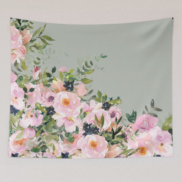 Item preview, Boho, Floral Watercolor, Roses, Green and Pink designed and sold by meggydesigns.