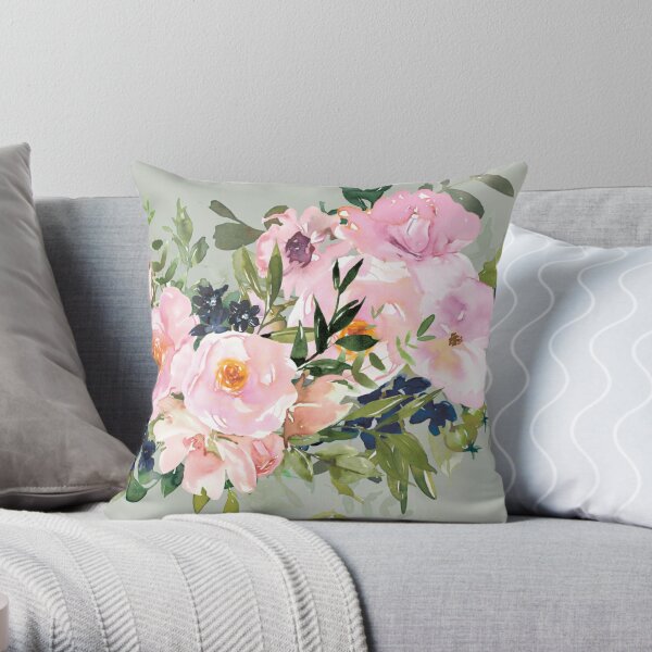 Pillow, Retro Truck and Floral, Gray, Green, Pink Planted Two