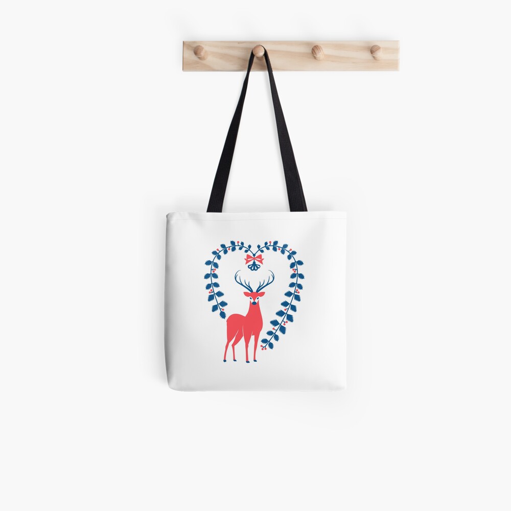 Folk Heartful Deer Tote Bag