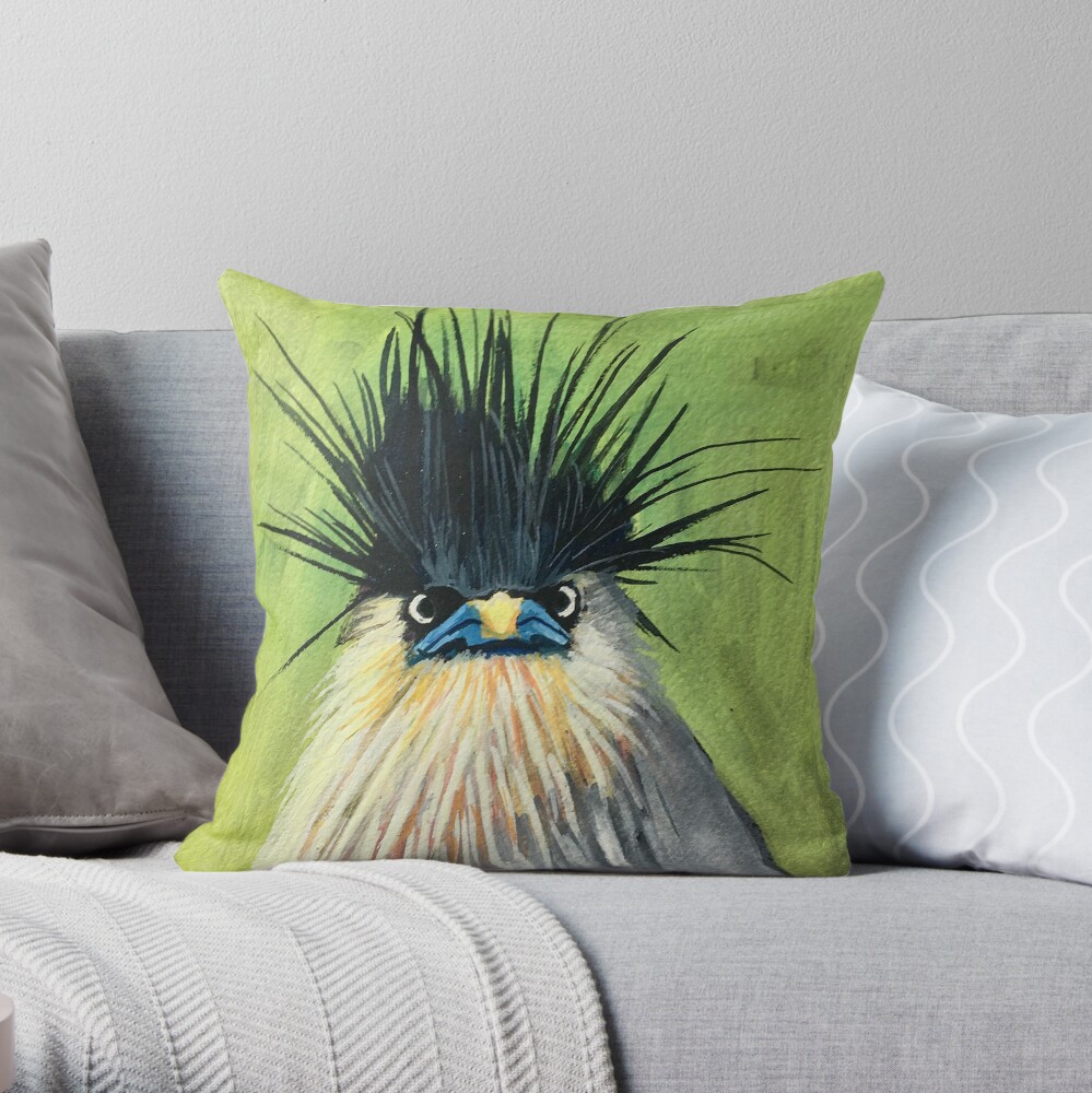 This bird, A Brahminy Starling, showing off hair in the time of a pandemic. Throw Pillow