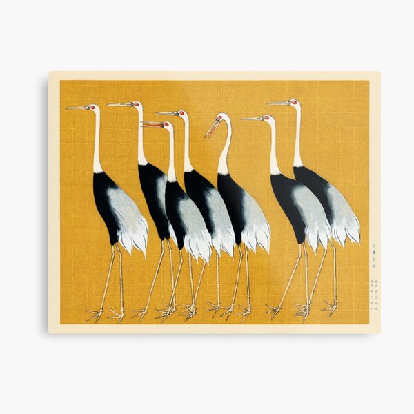 Flock of Japanese red crown cranes by Ogata Korin (1658-1716) Metal Print