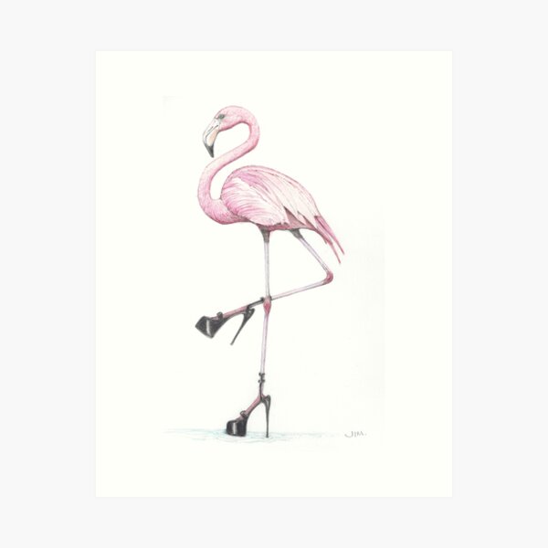 flamingo in stilettos Art Print