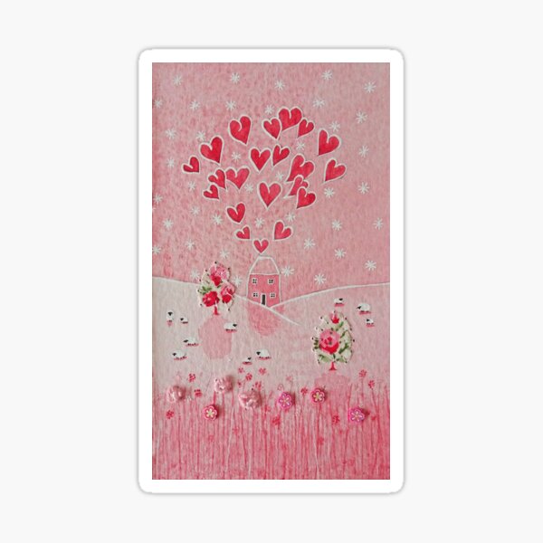 Sending love Miss You Send a Hug & LOVE pink love heart home house cottage Happy Sticker