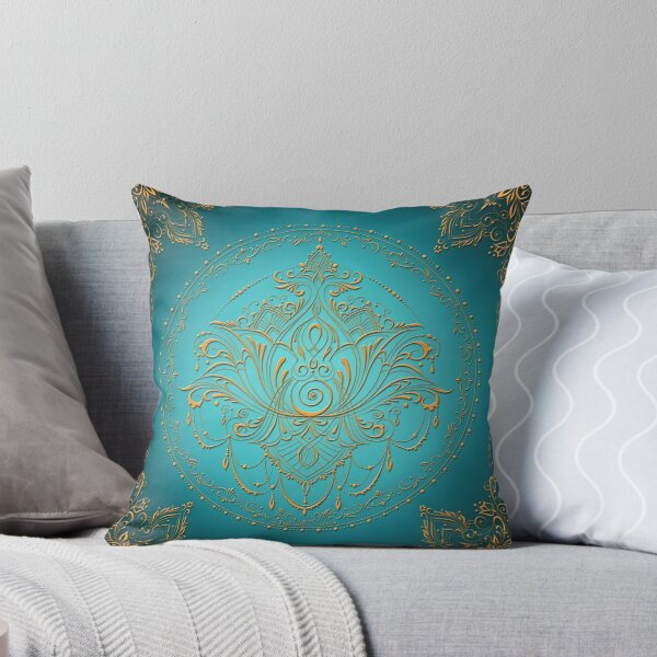 Lotus Goddess in Teal Throw Pillow
