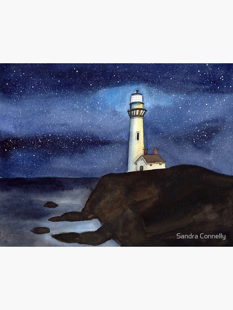 Lighthouse On A Cliff At Night Time Art Board Print By Sandraartist Redbubble