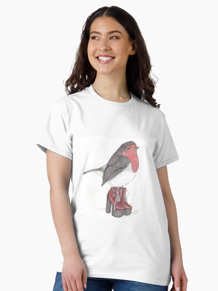 Thumbnail 2 of 7, Classic T-Shirt, UK robin in platform shoes designed and sold by JimsBirds.