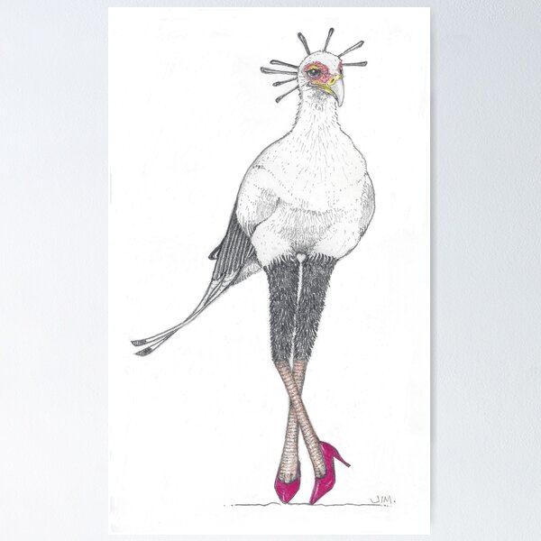 Item preview, Secretary bird in red high heels designed and sold by JimsBirds.