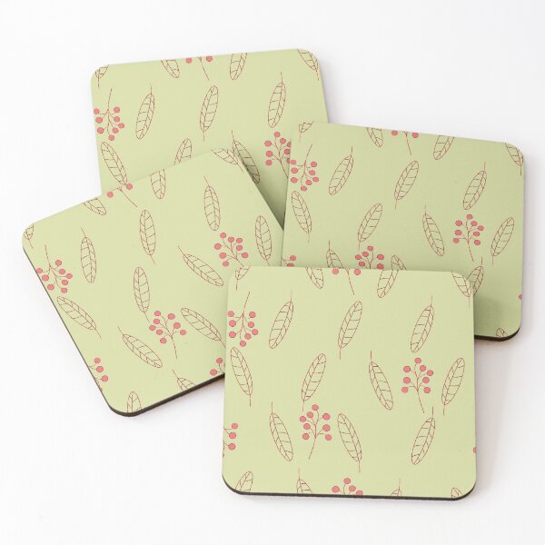 Item preview, Leaves and berries pattern on a green background designed and sold by KiwiBrush.