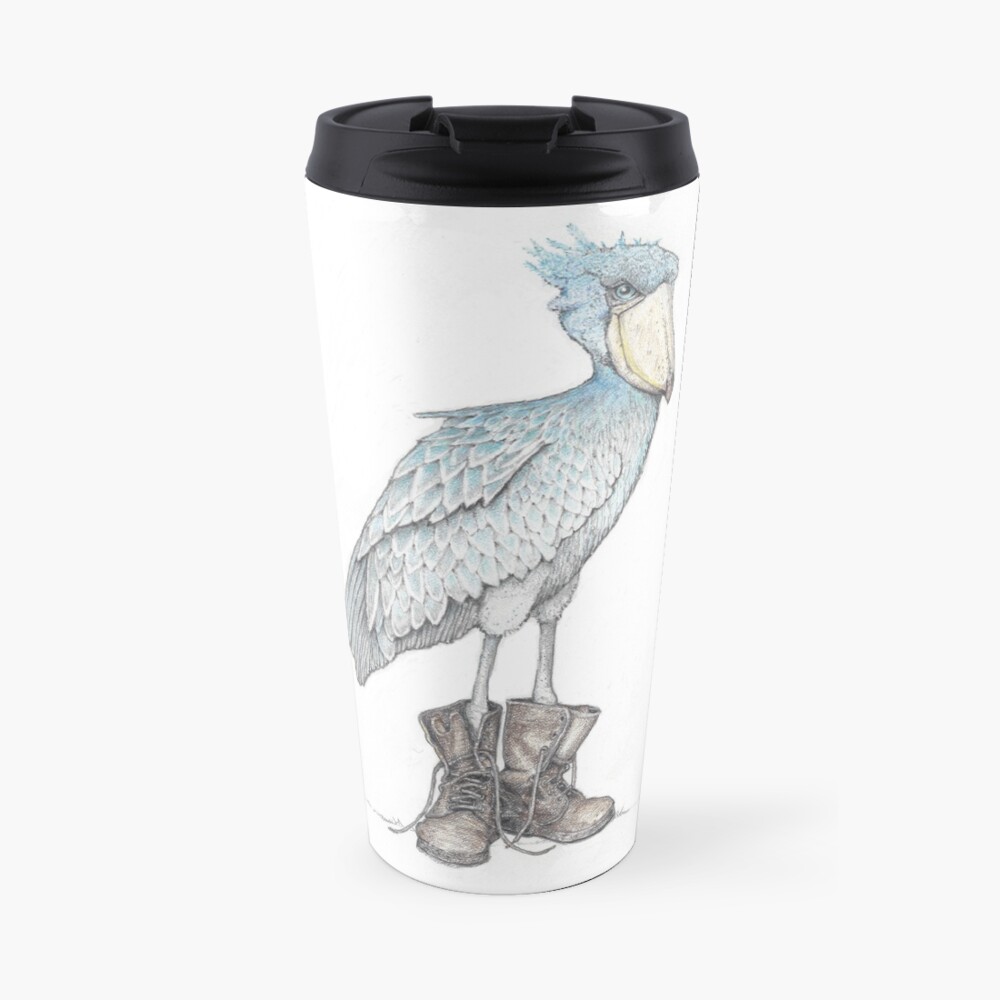 Shoebill in work boots Travel Coffee Mug