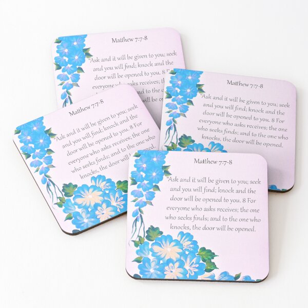Item preview, Matthew 7:7-8 Bible Verse on Blue Flowers  designed and sold by Vallee Rose.