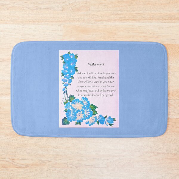 Item preview, Mateo 7: 7-8 Versículo bíblico sobre flores azules designed and sold by Vallee Rose.