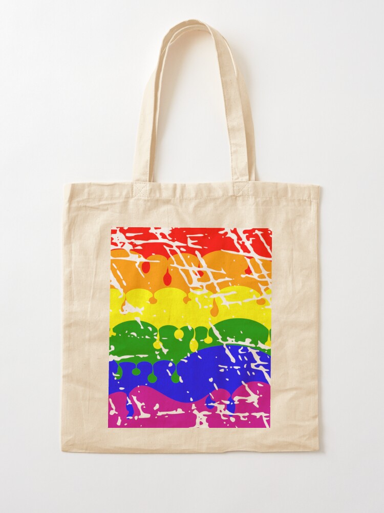 Rainbow Stripes Paint Drip Tote Bag