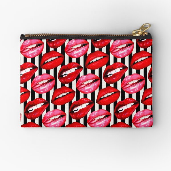Red Lip Pattern Striped Makeup Bag