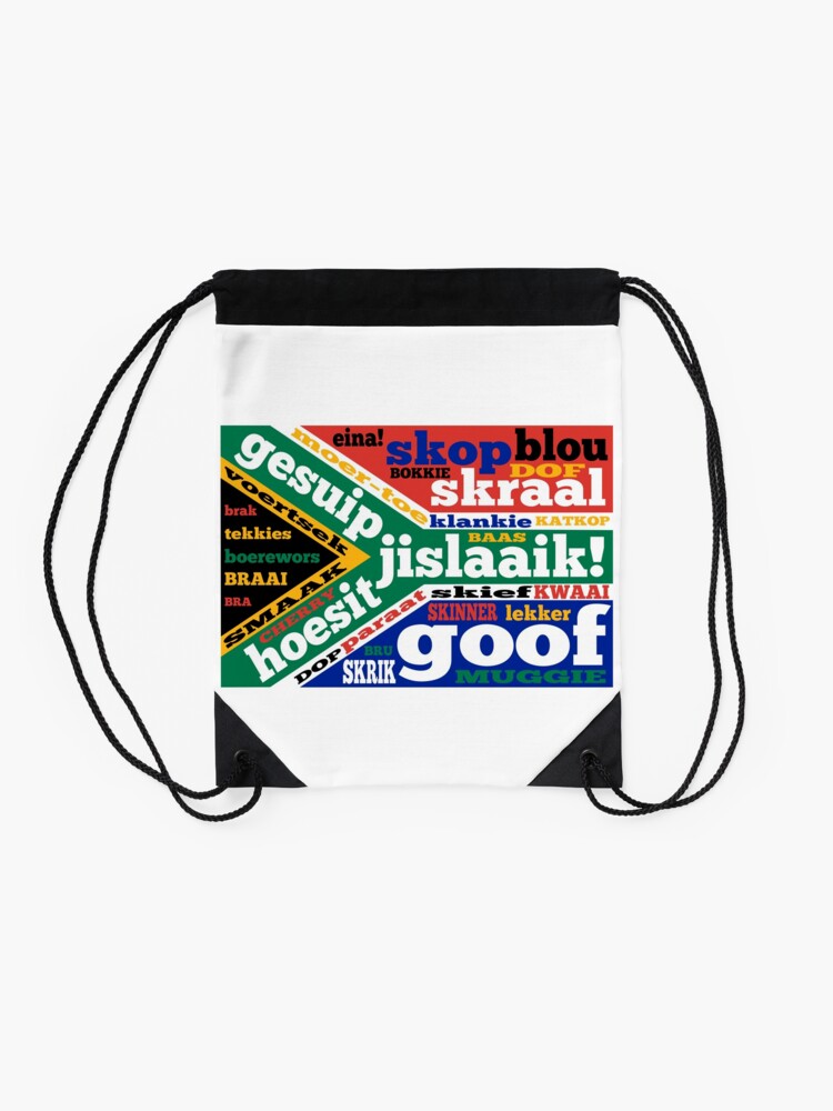 south-african-slang-and-colloquialisms-drawstring-bag-for-sale-by