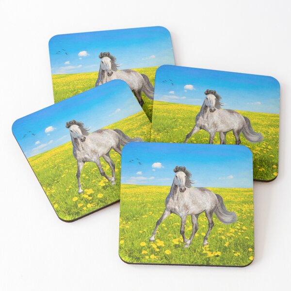 Dapple Gray Horse in Spring Field Coasters (Set of 4)