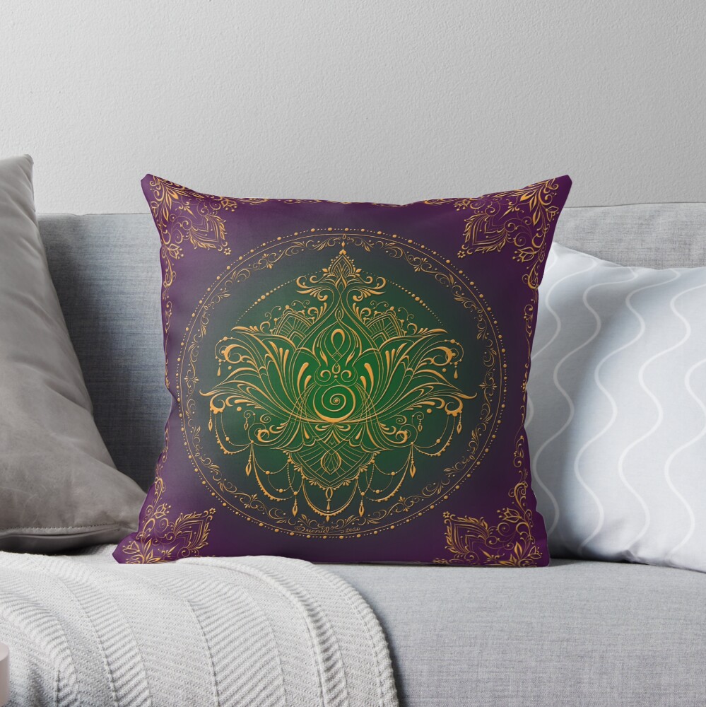 Lotus Goddess in Peacock Purple Throw Pillow