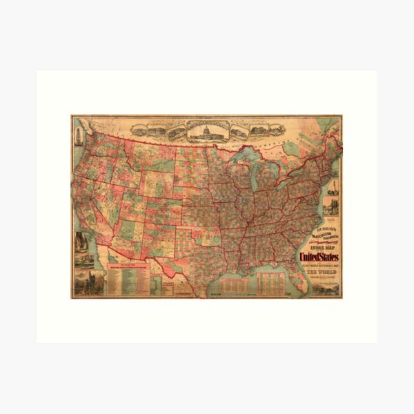 Item preview, Vintage United States Map (1883) designed and sold by BravuraMedia.