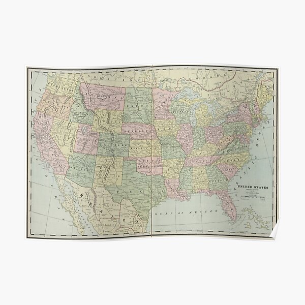 Vintage United States Map (1889) Poster