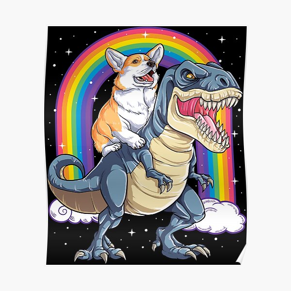 Corgi Riding Dinosaur T rex Shirt Funny Rainbow Dog