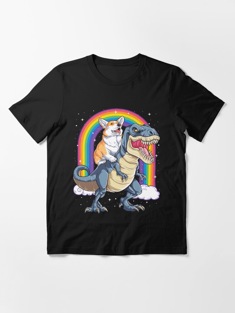 Alternate view of Corgi Riding Dinosaur T rex Shirt Funny Rainbow Dog Essential T-Shirt