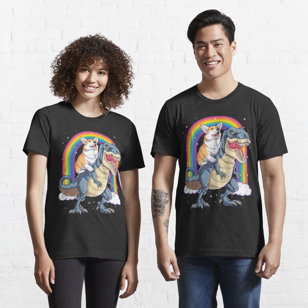 Discover Corgi Riding Dinosaur T rex Shirt Funny Rainbow Dog T-shirt