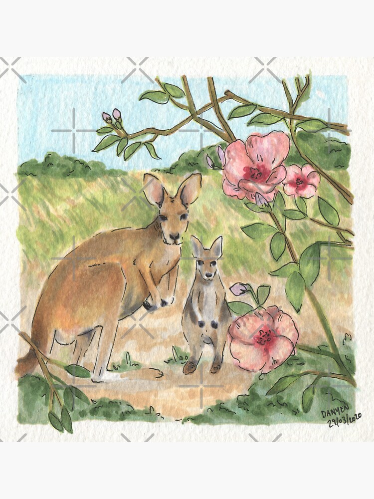 Thumbnail 3 of 3, Sticker, Red Kangaroos & Sturts' Desert Roses designed and sold by ddanyen.