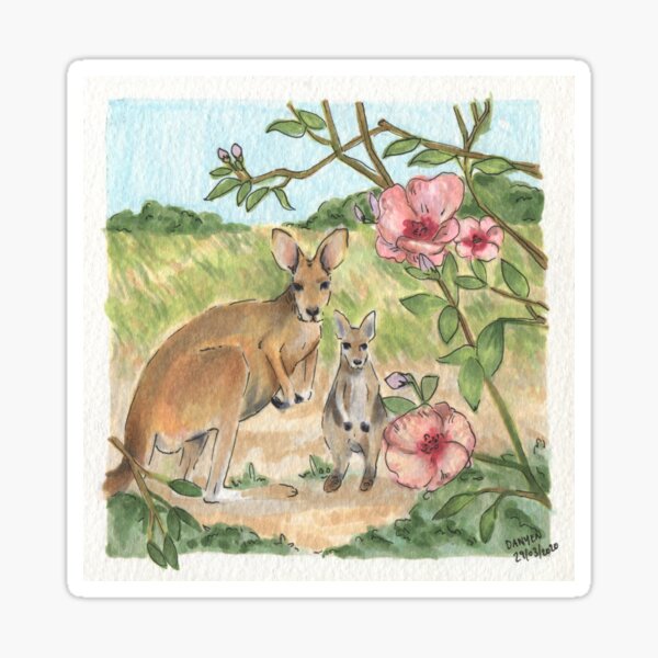Red Kangaroos & Sturts' Desert Roses Sticker