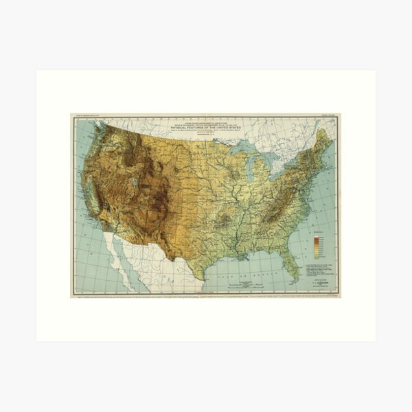 Item preview, Vintage United States Physical Features Map (1915) designed and sold by BravuraMedia.