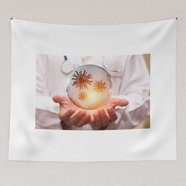Item preview, closeup doctor woman with corona virus covid-19 in transparent bubble designed and sold by sigoisette.