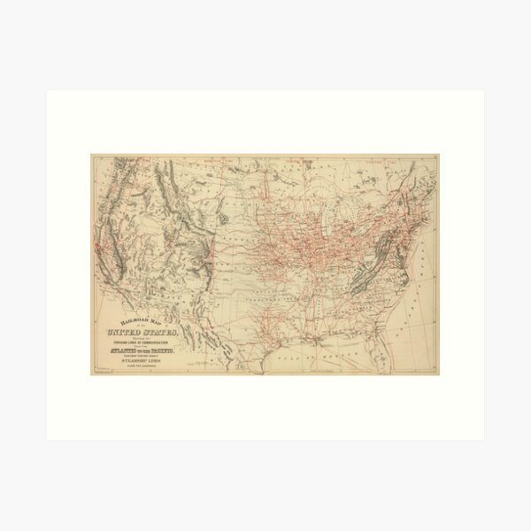 Item preview, Vintage United States Railroad Map (1886) designed and sold by BravuraMedia.
