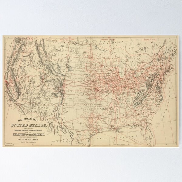 Item preview, Vintage United States Railroad Map (1886) designed and sold by BravuraMedia.