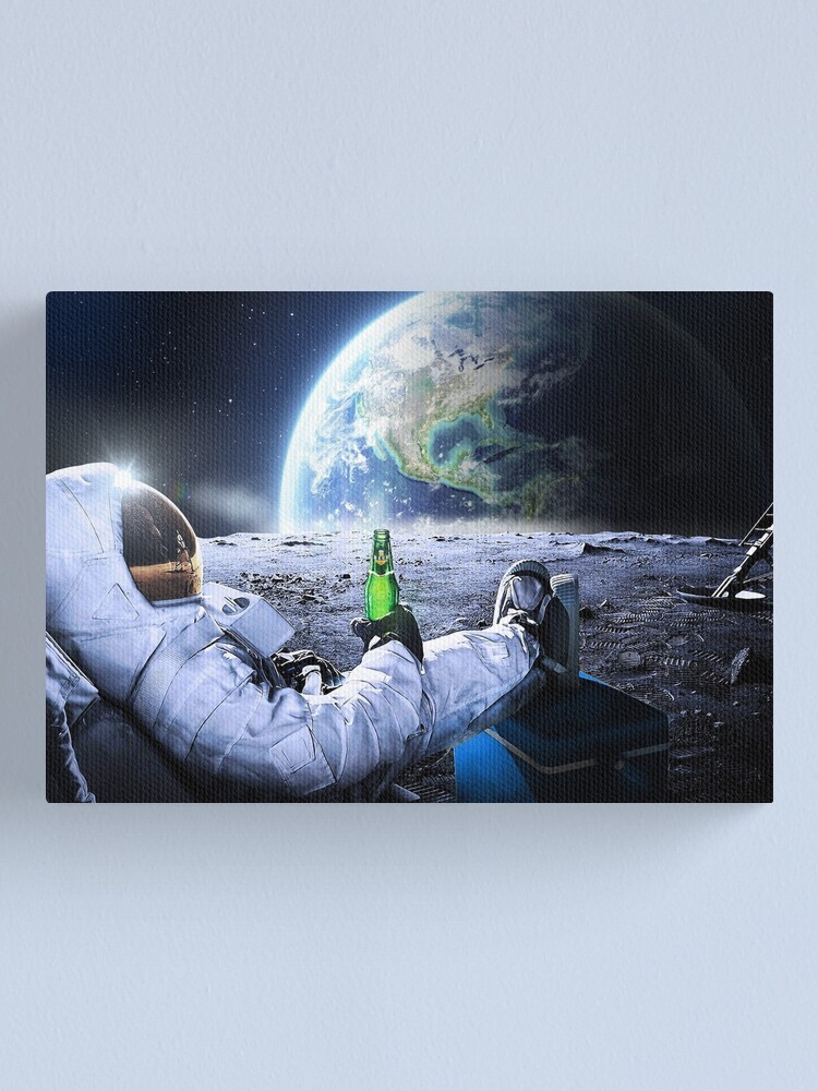 Alternate view of Astronaut on the Moon with beer ⛔ HQ-quality, BESTSELLER Canvas Print