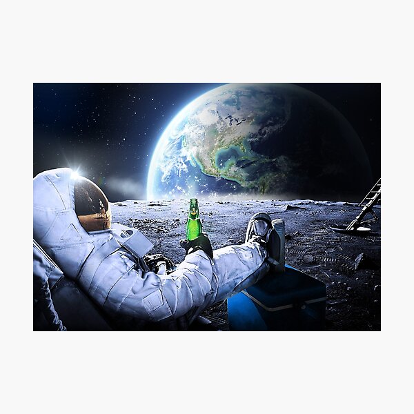 Astronaut on the Moon with beer ⛔ HQ-quality, BESTSELLER Photographic Print
