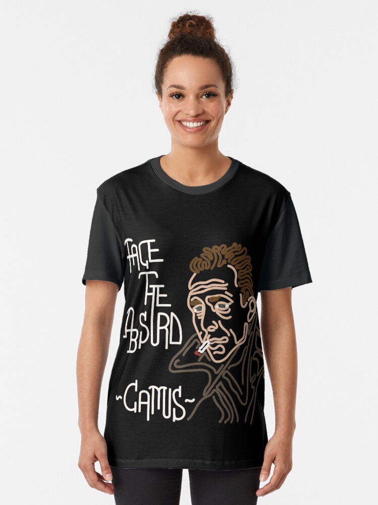 Alternate view of STYLIZED LINE ART CAMUS - FACE THE ABSURD - neutral Graphic T-Shirt