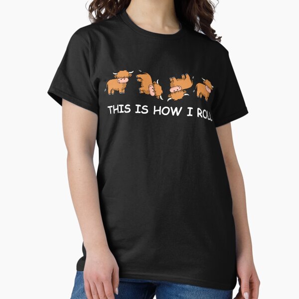 Vista previa del artículo con la obra «Funny Highland Cow Camiseta Mujer Hombre Vaca Regalos How I Roll», diseñado y vendido por DSWShirts.