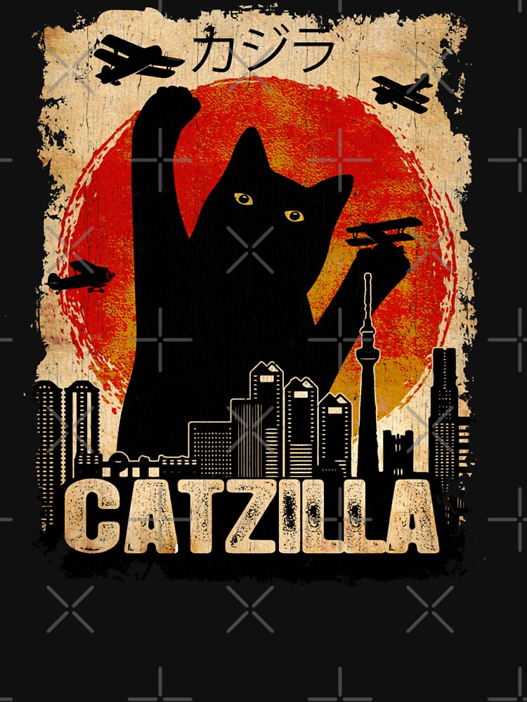 Vintage Catzilla Funny Black Cat T-Shirt by kimwellrena