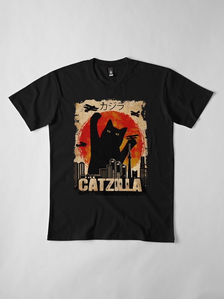 Alternate view of Vintage Catzilla Funny Black Cat T-Shirt Premium T-Shirt